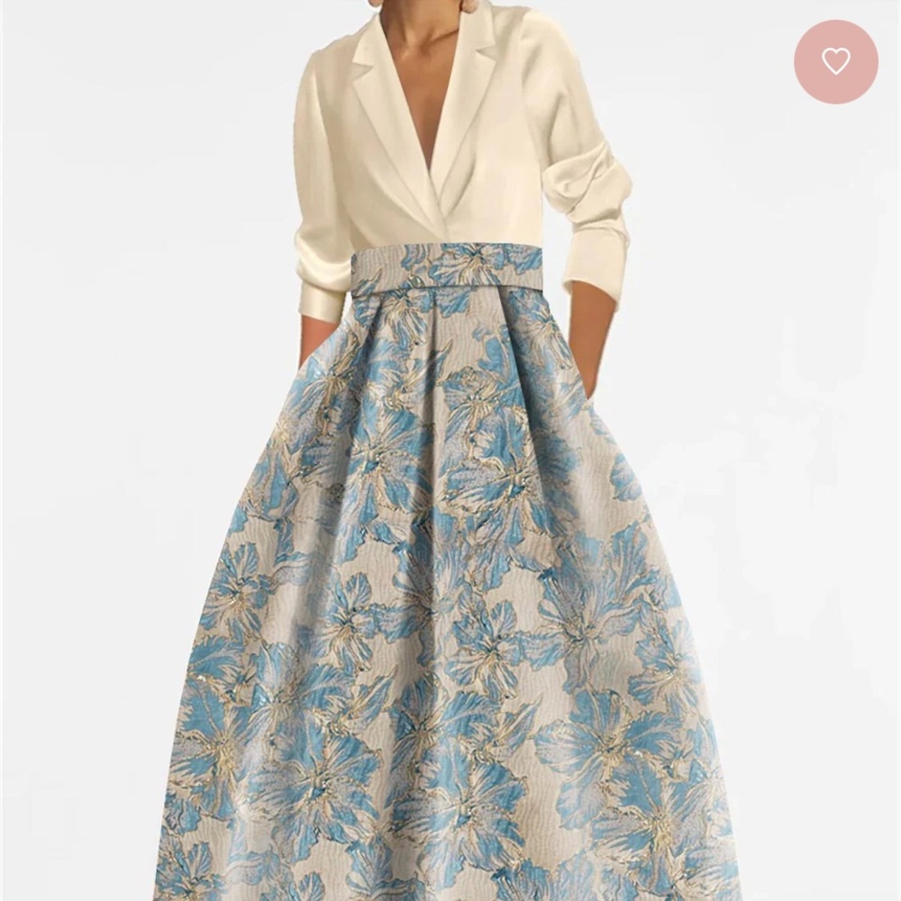 Chic Floral Maxi Skirt in Blue and Cream